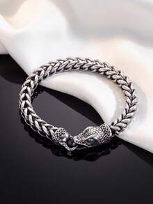 1Pc Men Snake Head Braided Stainless Steel Bracelet, Punk Jewelry, Vintage Bangle, Gift For Him - SL211 - View 8