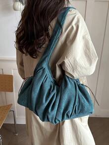 Tas Bahu Minimalis Desain Niche untuk Wanita, Tas Tote Kasual Kapasitas Besar Terbaru untuk Perjalanan Musim Gugur - Hijau - View 3