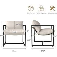 Juego de 2 Sillas Acentadas Beige 70.1x70.1x82 cm |   Sillas de Salón con Marco de Metal Cuadrado Negro y Cojín Suave Tapizado de Espuma |   Diseño Moderno Minimalista para Sala de Estar y Recámara |   Fácil de Armar - Beis - Ver 2