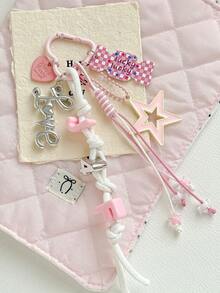 1pc Ins Style Star & Letter Keychain, Plaid Candy Bag Charm Accessory - Multicolor - View 3
