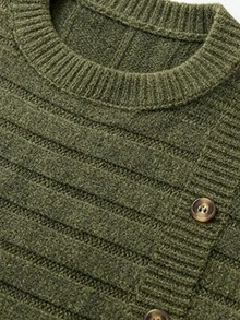 Sweater Lengan Panjang Kasual Minimalis Warna Polos Musim Gugur/Dingin - Hijau Tentara - View 9