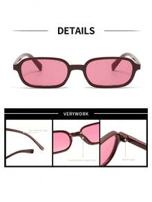 Verywork 1pc Rectangular Fashion Brand Design Women's Sunglasses, Comes With Storage Case And Cleaning Cloth, Suitable For Commuting, Travel, Beach Vacation, Shopping, Daily Wear - Multicolor - View 6