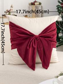 1pc Red Christmas Bow Cushion Cover, Suitable For Indoor Decoration, Christmas Decoration, All-Season Cushion Cover, Without Insert - Off-white - View 4