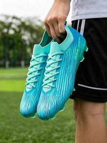 Sepatu Sepak Bola Luar Ruangan Tahan Lama, Sol Luar Berpaku Peredam Guncangan, Bagian Atas Sintetis Lembut dan Fleksibel, Stabilitas Lateral yang Baik untuk Sepak Bola - Mint Blue - View 2
