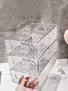 1/2pcs Light Luxury Clear Makeup Storage Box For Desktop, Stackable Basket, Organizer For Skin Care Products, Face Mask, Acrylic Plastic Case For Stacking,For Holiday Beach, Bathroom Collection, Bedroom Collection, Large Capacity - Corrugated Transparent - View 1