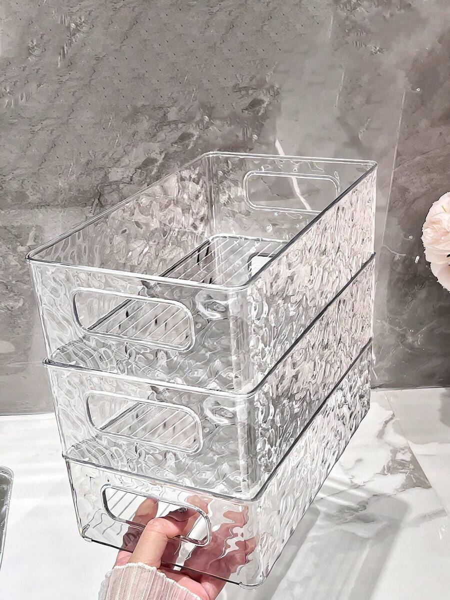 1/2pcs Light Luxury Clear Makeup Storage Box For Desktop, Stackable Basket, Organizer For Skin Care Products, Face Mask, Acrylic Plastic Case For Stacking,For Holiday Beach, Bathroom Collection, Bedroom Collection, Large Capacity - Corrugated Transparent - View 1