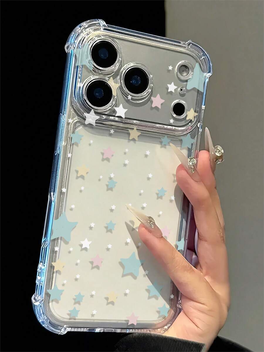 Ốp lưng điện thoại hình ngôi sao màu sắc dễ thương tương thích với iPhone 18 Pro Max/18 Pro/17 Pro Max/17 Pro/17 Air/17/16 Pro Max/16/15 Pro Max/15/14/13/12/11, TPU trong suốt chống sốc túi khí, bảo vệ toàn diện camera, in họa tiết ngôi sao - Trong sáng - Xem 1