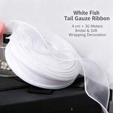Pita Sifon Ekor Ikan Panjang 50/40/10 Yard, Lebar 4 cm, Mengalir dan Berkerut, Mudah Dipotong dan Ditata, untuk Aksesori Rambut DIY, Pita Hiasan, Pinggiran Kue, Buket, Pembungkus Kado, Dekorasi Pernikahan dan Pesta Ulang Tahun, Aksesori Penambah Suasana - Putih - View 17