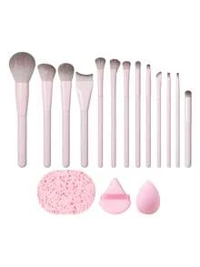 16PCS Pink Makeup Brush Set, Full Set Of Face And Eye Makeup Tools Including Makeup Sponge, Triangle Powder Puff, Cleansing Sponge, Soft Bristle Blush Brush, Eyeshadow Brush, Foundation Brush, Professional Makeup Brush Set - Pink - View 8