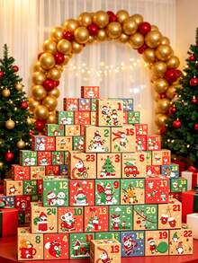 Kotak Hadiah Kalender Advent Natal DIY, Kotak Hitung Mundur Bergambar Santa Claus & Manusia Salju dari Kertas Kraft, Kotak Penyimpanan Hadiah Mini yang Dapat Ditumpuk, Dekorasi Meja Rumah untuk Liburan, Perlengkapan Kemasan Hadiah Natal yang Ideal, Dekorasi Liburan Musim Dingin - MultiWarna - View 6