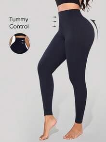 Women's Tight Leggings, Butt Lifting, Seamless, High Waist, Tummy Control, Elastic Shaping Pants For Daily Wear And Autumn Outfit - Black - View 4