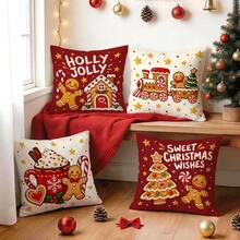 4pcs/1pc Christmas Gingerbread Man Pattern Pillow Case, Single-Sided Printed Pillow Case, Suitable For Living Room, Bedroom, Home Decor, All-Season Pillow Case - Multicolor - View 10