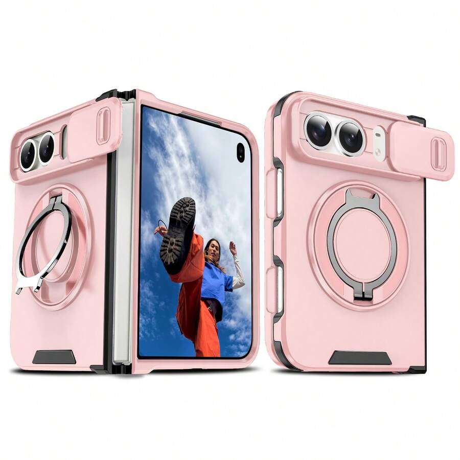 Order And Follow Store To Get Free Lanyard, New Arrival, First Launch Duo Foldable Phone Case With Sliding Lens Cover, Push-Window Kickstand, Anti-Drop Foldable Phone Case + Hand Strap Phone Case/Compatible With Samsung FOLD8/Z FLIP8/FLIP7FE/FLIP6/FOLD8ULTRA/FOLD7/FOLD6/Foldable Phone Case - Rose Gold - View 1