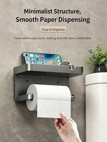 2Pcs Wall‑Mounted Bathroom Toilet Paper Holder With Top Storage Shelf, Matte Black Metal Tissue Roll Rack For Restroom - Double-layer Toilet Paper Holder - View 9
