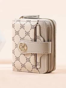 New Litchi Texture Letter Wallet With Multiple Card Slots, Short Compact Women's Purse, Thickened Korean Style Fashion Retro Coin Purse For Women - Apricot - View 1