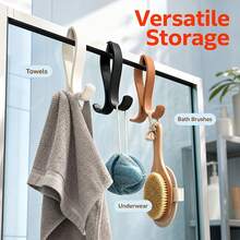 1pc/3pcs Double-Sided Shower Door Hooks, Hanging Bathroom Organizer, Closet Organizer, Wardrobe Storage Rack, Home Decor Hooks, Suitable For Towels, Washcloths, Underwear, Bath Brushes And More - Multicolor - View 1