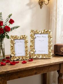 1pc European Style Gold Ginkgo Leaf Decorative Photo Frame, Horizontal/Vertical Use, Includes 1 Random Insert Paper, Ginkgo Carved Resin Desktop Frame, Vanity Photo Frame, Gilded Tabletop Frame, Cream Style Photo Frame Decor, Suitable For Photo Display Home Decor, Wedding Photo Frame, Portrait Frame, Soft Furnishing Frame, Studio Photo Frame, Housewarming Gift Photo Frame - Gold - View 10