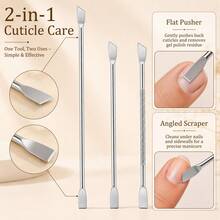 3pcs Silver Nail Trimming & Pusher Set, Dual-Head Stainless Steel Manicure Tools With Textured Handle, Nail Cleaning Tools For Manicure And Pedicure - Silver - View 1