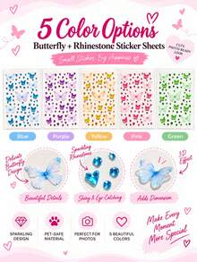 Alicaca 1pc DIY Butterfly Rhinestone Pet Stickers, 3D Gem Dog Accessories For Grooming & Beauty, Cute Pet Hair Accessories For Dogs & Cats, Puppy Accessories & Photo Props - Multicolor - View 14