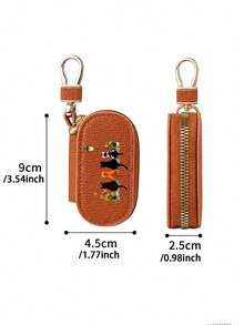 Key Storage Bag, Cute Cat Print PU Leather Key Organizer, Gold Zipper Lobster Clasp Pendant, Portable Oval Earphone Protective Case; Suitable For Students, All Seasons, Daily Commute, Shopping, Valentine's Day Birthday Gift, Small Bag Charm For Portable Storage And Small Gifts - Multicolor - View 11