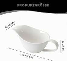 White Glazed Porcelain Gravy Boat, 20 * 9 * 8 Cm; This Ceramic Gravy Boat With Handle Is Perfect For Table Decoration And Serving Sauces And Gravies - White - View 9
