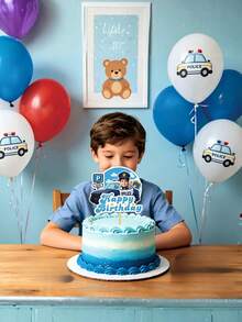 Personalized Face Photo Cake Topper, Custom Happy Birthday Cake Topper With Your Photo, Fun Birthday Cake & Cupcake Decorations, Police Car Theme Party Supplies, Custom Photo Cake Decor For Kids Boys Birthday Parties - Multicolor - View 9