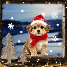 4PCS/1PC Christmas Stickers‑Themed Cute Pet Window Static Stickers: Cat, Dog, Red Panda & Fox Decals, Delicate Snowflake Ornaments For Holiday Home Party Decor, Holiday Home Decor - Multicolor - View 2