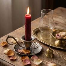 1 buah Tempat Lilin Logam Perunggu Antik dengan Pegangan, Tempat Lilin Pilar dengan Alas Bunga Teratai, Dudukan Lilin Meja Retro Eropa untuk Pesta Pernikahan, Makan Malam, Dekorasi Rumah, Ornamen Meja Romantis, Hadiah - 1 buah warna biru antik - View 8