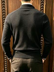 Old Money Style Men's Fashion Versatile Half-Zip Pullover Sweater - Black - View 3