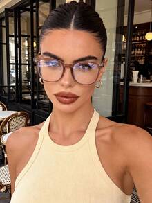 1 Pair Women's Square Light Brown Tone Clear Lens Glasses, Suitable For Back To School, Daily Wear, Transparent Eyewear - Chaping - View 1