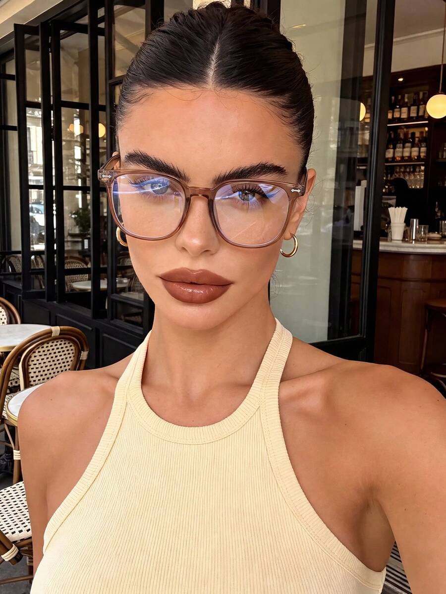 1 Pair Women's Square Light Brown Tone Clear Lens Glasses, Suitable For Back To School, Daily Wear, Transparent Eyewear - Chaping - View 1