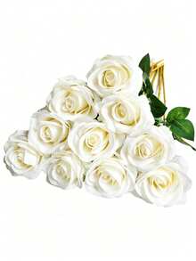 1/5/9pcs Artificial Velvet White Rose Bouquet, Bulk Wholesale, Suitable For Wedding Table Flowers, Bridal Bouquet, Home Decor, Room Arrangement, Christmas Decoration - White - View 6