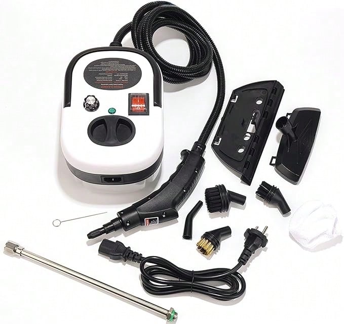 1500W 高功率便攜式手持蒸汽清潔機，1件裝，可調節溫度與壓力，快速加熱，附6個刷頭，大容量水箱，適用於廚房、浴室、家具與汽車
