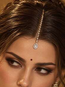 STONEFANS 1pc Floral Water Drop Forehead Pendant Traditional Headpiece European American Rhinestone Accessory - Multicolor - View 1