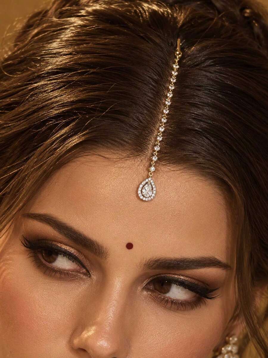 STONEFANS 1pc Floral Water Drop Forehead Pendant Traditional Headpiece European American Rhinestone Accessory - Multicolor - View 1