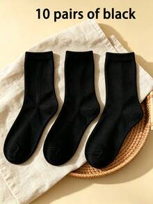 1/3/5/10 Pairs Men's Solid Color Minimalist Mid-Calf Socks, Comfortable Breathable Casual Versatile Interesting Christmas Gift Socks - Multicolor - View 54