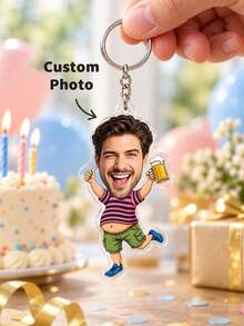 1pc Custom Photo Funny Beer Guy Acrylic Keychain, Personalized Face Cartoon Body Key Chain, Birthday Gift For Him, Funny Novelty Gift For Beer Lover,Beer Festival Favors - Multicolor - View 10