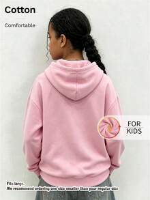 Kids Casual Long Sleeve Strawberry Flower Letter Graphic Hoodie With Drawstring, Drop Shoulder Pullover Sweatshirt For Fall Streetwear - Pink - View 4