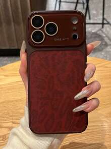 Ins Autumn/Winter Premium Grey Brown Leopard Print Large Window 17 Phone Case Compatible With Apple 17 Pro Max 16 Unisex 17 Pro New 15 Soft 16 Pro Max Shockproof Protective Cover - Red - View 2