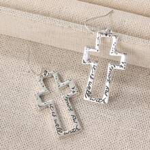Vintage English Letter Pattern Cross Hollow Pendant Earrings, Handmade Women's Accessories, Suitable For Parties And Gatherings - Silver - View 3