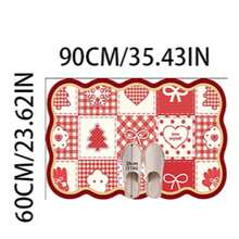 1pc Christmas Red & White Patchwork Shaped Doormat, Welcome Mat, Christmas Tree Bow Heart Plaid Carpet, Rug, Christmas Rug, Bedroom Carpet, Area Rug - Multicolor - View 18