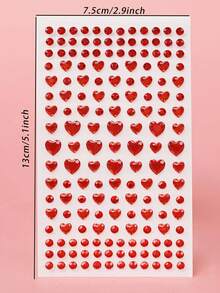 1pc Multi-Particle Red Heart 3D Faux Rhinestone Face Decoration Sticker, Holiday Gift DIY Music Festival Party Makeup Ball Hair Eye Face Body Decoration - Red - View 7