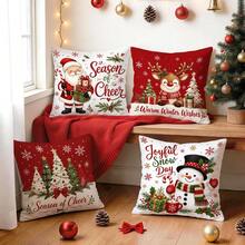 4pcs/1pc Cute Deer Christmas Illustration Pattern Pillow Case Without Insert, Single-Sided Printed Pillow Case, Suitable For Living Room Bedroom Home Decor, All-Season Pillow Case - Multicolor - View 10