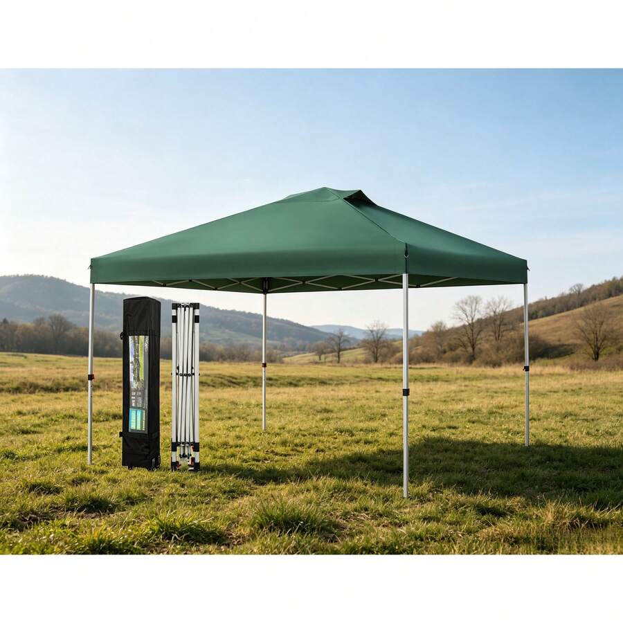 Carpa 10' * 10' Verde| Impermeable| Camping, Senderismo y Fiestas **Descripción:** Carpa de 10' * 10' con pies cuadrados de superficie del suelo, para camping, senderismo y fiestas al aire libre.Tela resistente al agua, marco de acero aleado con sistema levantar y bloquear y cierre de cremallera.Colo - Verde - Ver 1