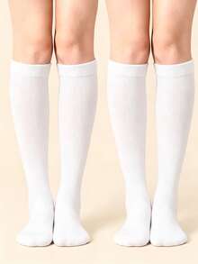 1/2/3 Pairs Women's Solid Color Calf Socks, Classic Plain Ribbed Cuff Knee-High Socks, Soft Comfortable Preppy Style Long Socks, Suitable For Uniform And Daily Wear - Multicolor - View 10