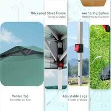 Carpa Toldo Desplegable 10x10 Pies, Toldo Instantáneo Portátil con Techo Ventilado, UPF50+, Patas Rectas, Incluye Estacas y Cuerdas, Bolsa de Transporte, para Camping y Fiestas, Verde - Verde - Ver 8