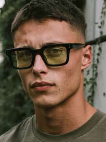 1 Pair Men's Black Square Minimalist Solid Color Rivet Decor Street Style Casual Fashion Glasses - Black - View 1