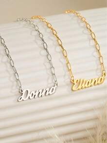 Light Luxury Cursive English Customized Name Necklace, Minimalist Handwritten Font Nameplate Pendant, Paired With Vintage Paperclip Long Oval Chain, Gold Texture Premium Quality. Material Resistant To Fading, Niche Ins Style Design, Enhances Neckline. Supports Customized Name Engraving, Create Exclusive Accessory, Versatile For Daily Commute Outfits, Perfect Gift For Birthday, Valentine's Day, Great For Self-Use Or Gifting With A Sense Of Ritual. - Personalized Name Initial Paperclip Chain Necklace - View 4