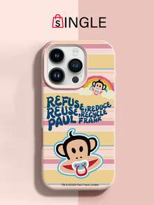 官方授權 Paul Frank 液態矽膠手機殼，全方位防摔保護鏡頭，卡通猴子與彩虹條紋字母圖案，新款適用於 iPhone 11/12/13/14/15/16/17/18 Pro Max 系列手機保護殼，節日禮物，日常通勤，日常防摔高吸引力設計 - 彩色 - 查看 1