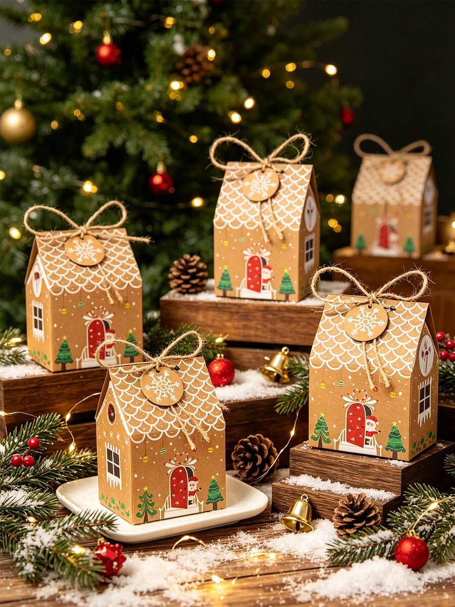 6/12/24/50/Pcs/Pack Christmas Party Gift Candy Cookie Paper Boxes, Christmas Party Atmosphere Decoration Christmas House Gift Packaging Boxes - View 1